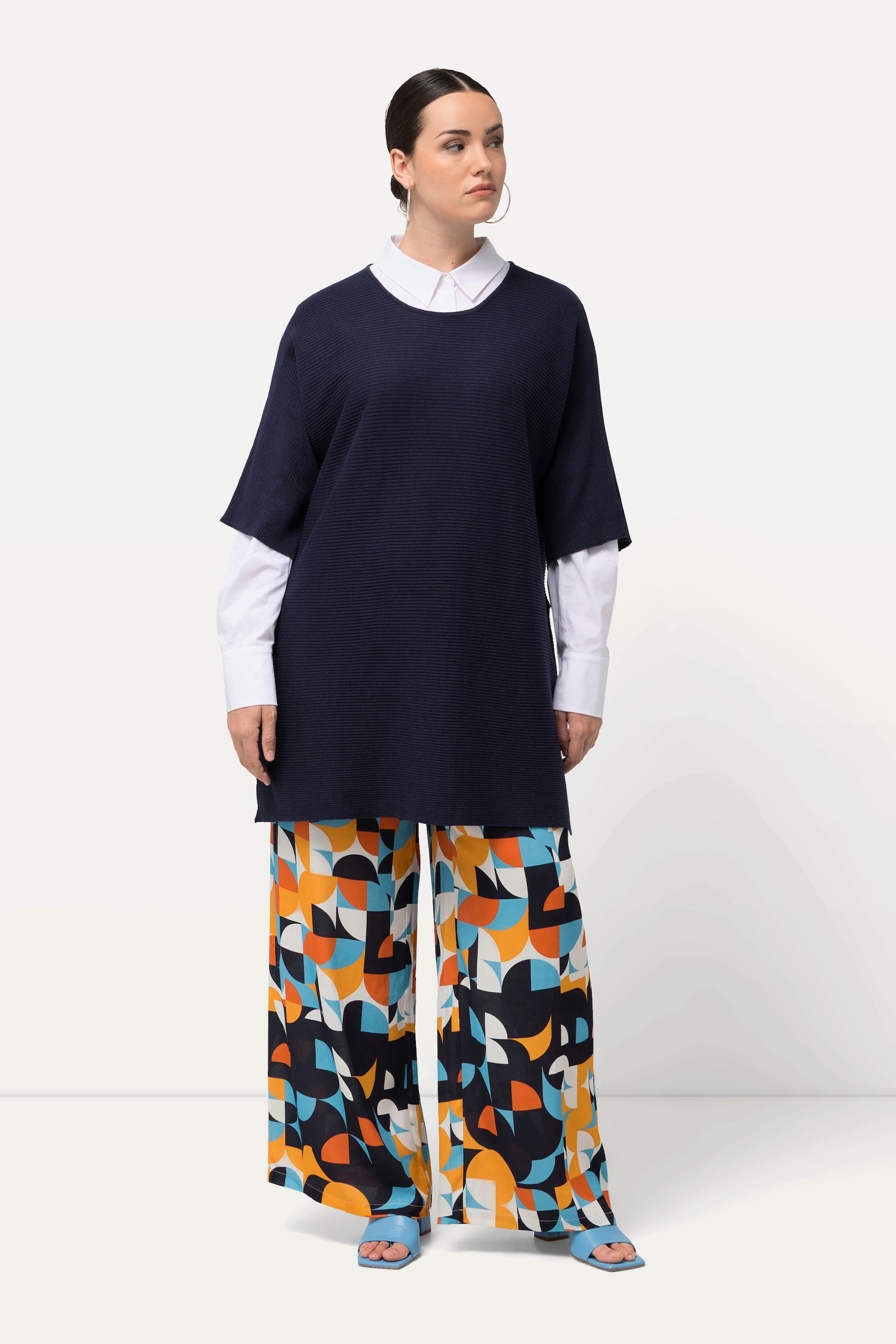 Ulla Popken  Pull, côtés ouverts, oversized, col rond, manches 3/4 