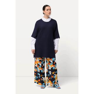 Ulla Popken  Pull, côtés ouverts, oversized, col rond, manches 3/4 