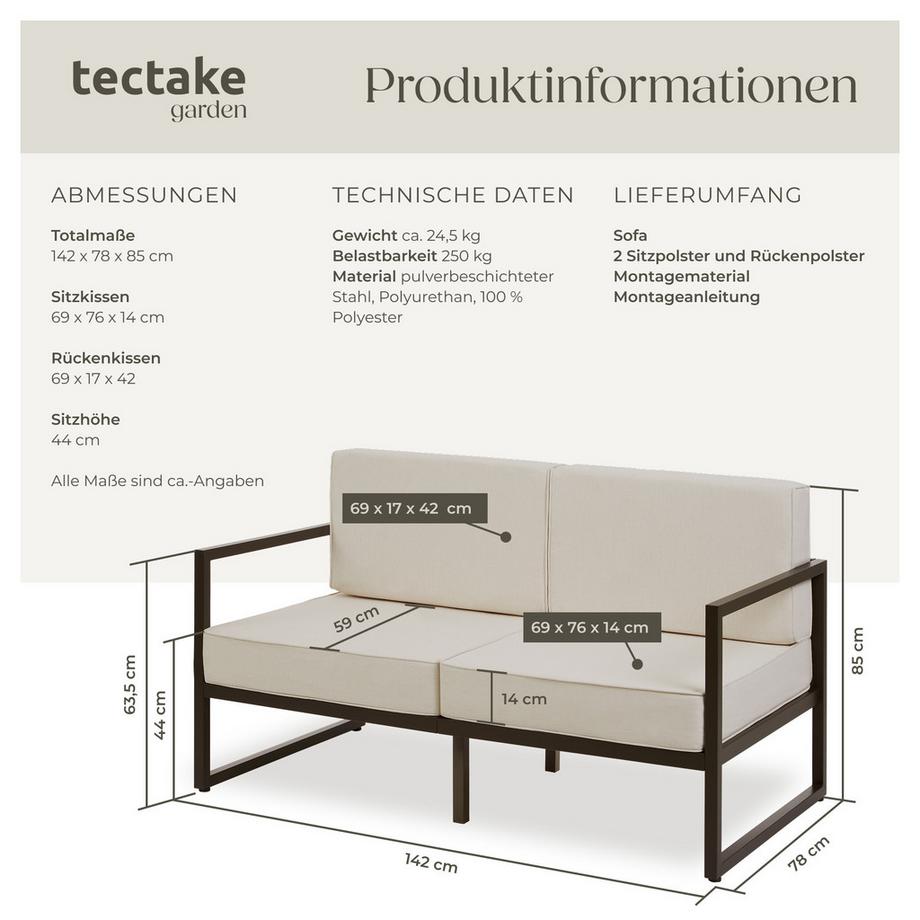 Tectake Canapé lounge de jardin COMOSA épaisseur du rembourrage de l'assise 14 cm  