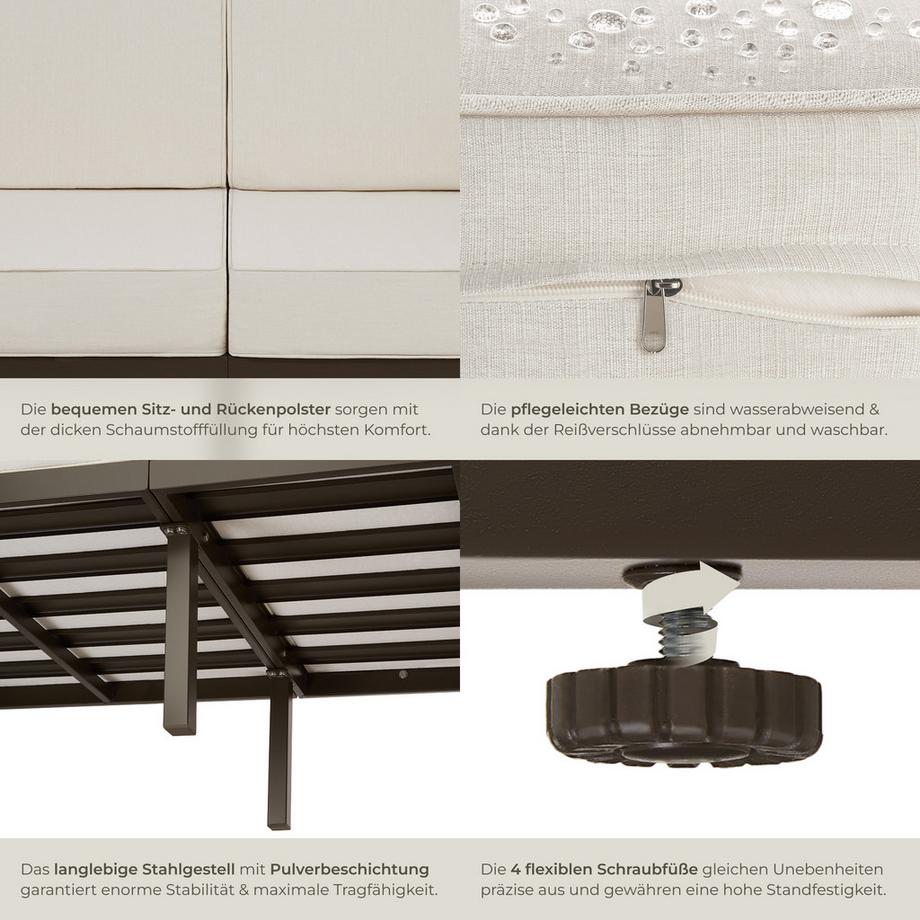 Tectake Garten-Loungesofa Comosa Dicke des Sitzpolsters 14 cm wasserabweisende, abnehmbare Polyesterbezüge  