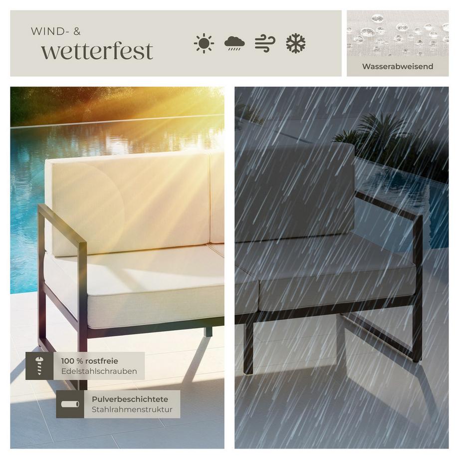 Tectake Garten-Loungesofa Comosa Dicke des Sitzpolsters 14 cm wasserabweisende, abnehmbare Polyesterbezüge  
