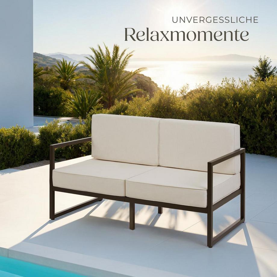 Tectake Garten-Loungesofa Comosa Dicke des Sitzpolsters 14 cm wasserabweisende, abnehmbare Polyesterbezüge  