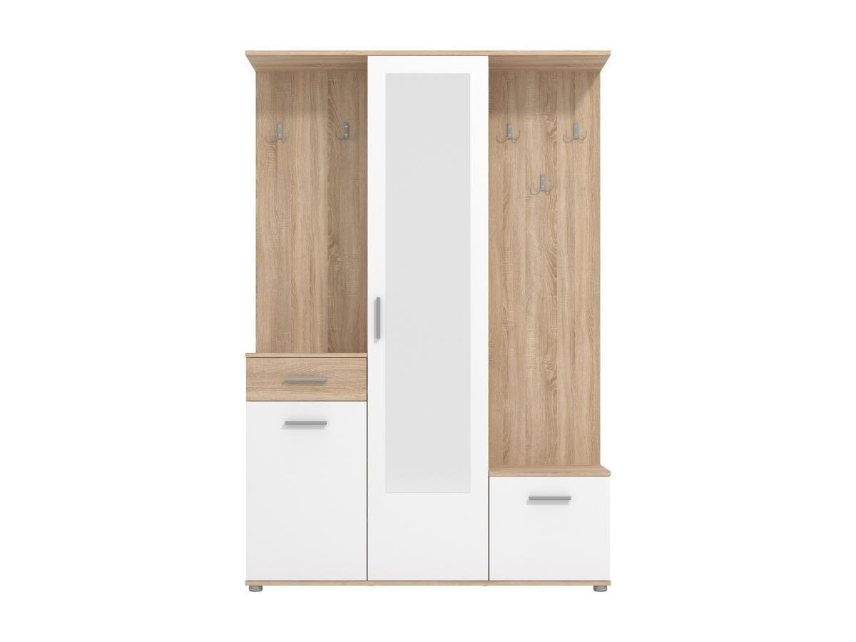 Vente-unique Vestiaire avec 3 portes, 1 tiroir et 1 miroir - Naturel et blanc - CAMOLA  