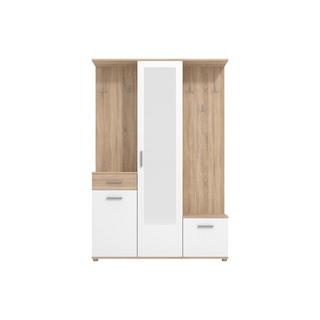 Vente-unique Vestiaire avec 3 portes, 1 tiroir et 1 miroir - Naturel et blanc - CAMOLA  