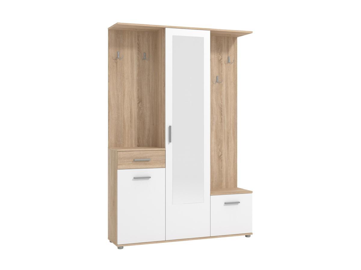 Vente-unique Vestiaire avec 3 portes, 1 tiroir et 1 miroir - Naturel et blanc - CAMOLA  