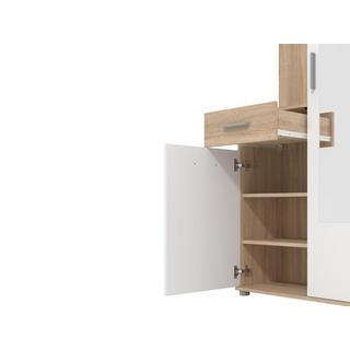 Vente-unique Vestiaire avec 3 portes, 1 tiroir et 1 miroir - Naturel et blanc - CAMOLA  