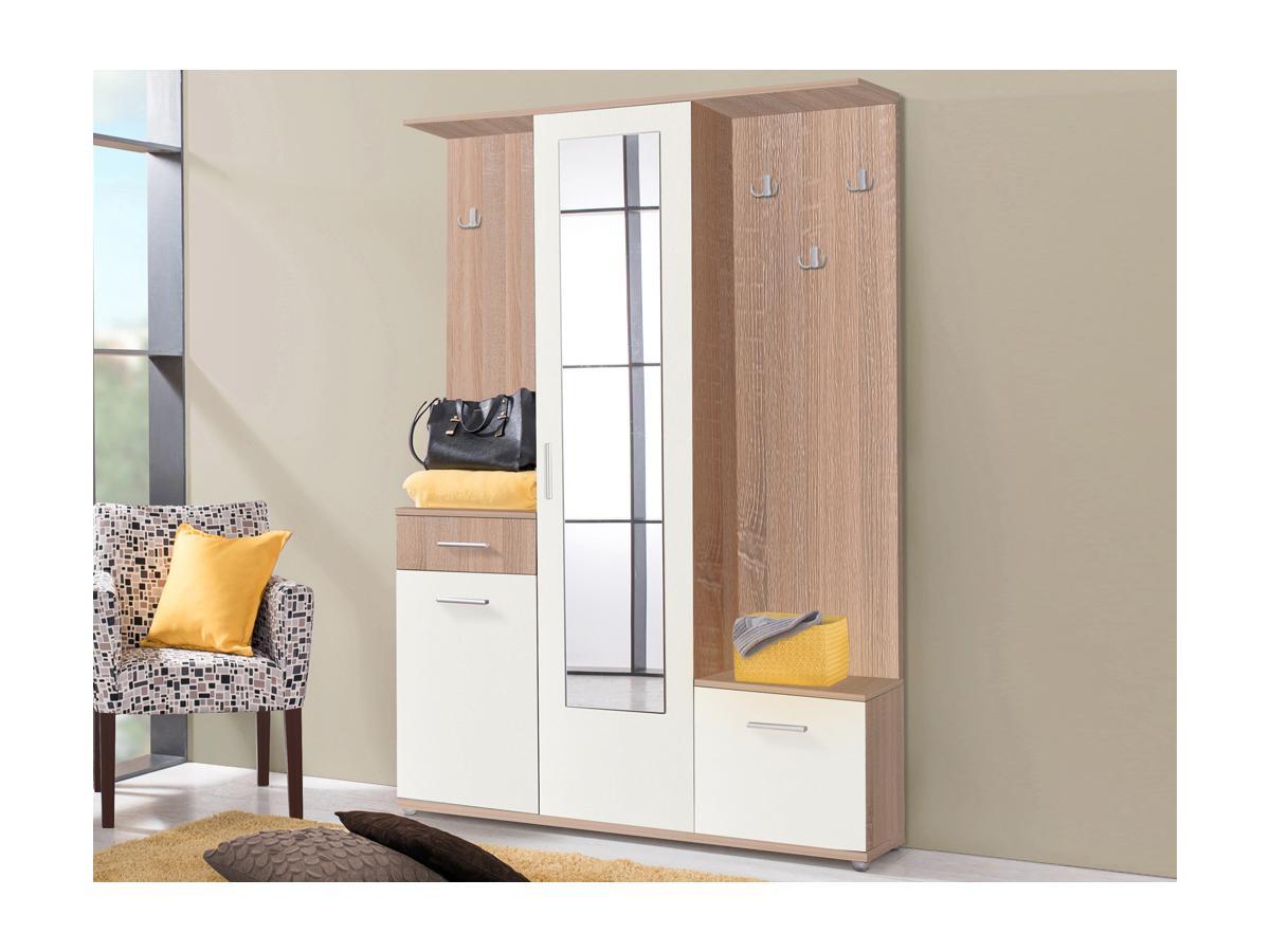 Vente-unique Vestiaire avec 3 portes, 1 tiroir et 1 miroir - Naturel et blanc - CAMOLA  