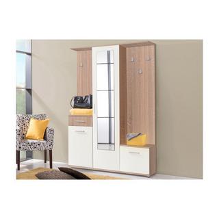 Vente-unique Vestiaire avec 3 portes, 1 tiroir et 1 miroir - Naturel et blanc - CAMOLA  