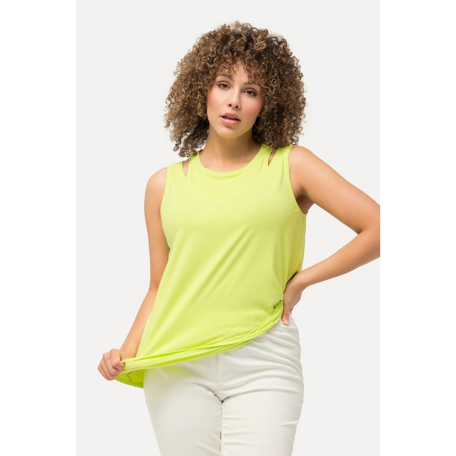 Ulla Popken Top Scollo Rotondo Senza Maniche Effetto 2-in-1  