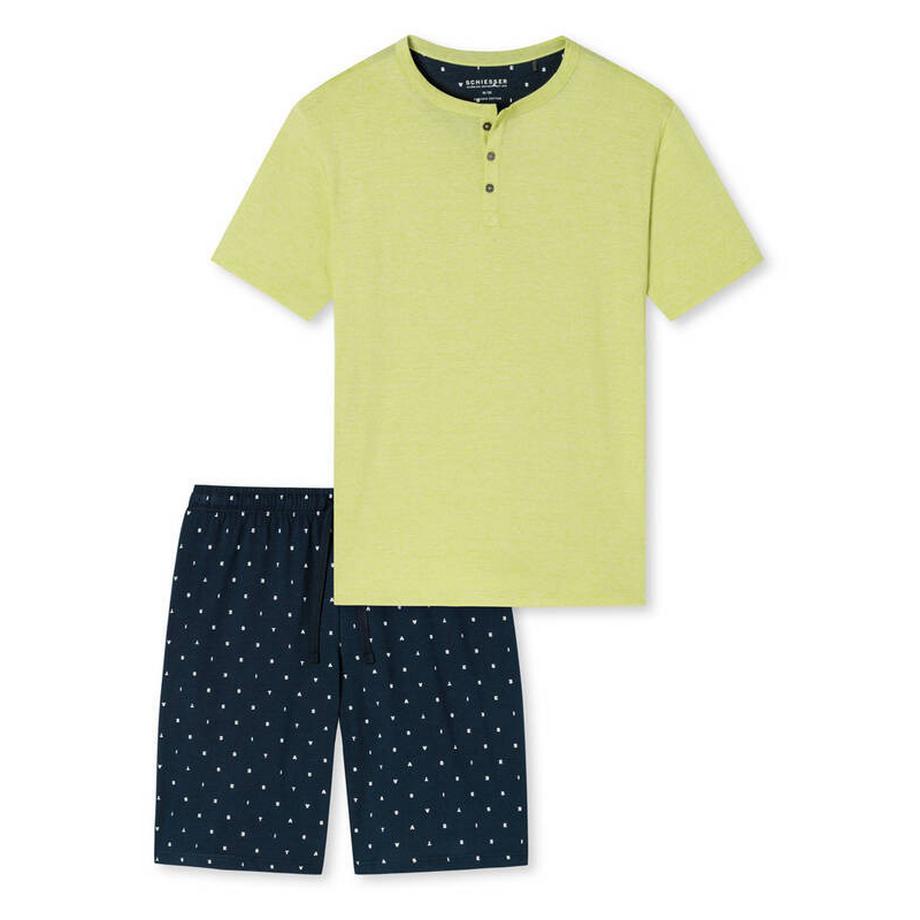 Schiesser Pyjama Fashion Haut Henley Manches Courtes et Short Imprimé  