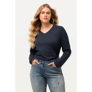 Ulla Popken  Shirt, Rippjersey, Slim, V-Ausschnitt, Langarm 