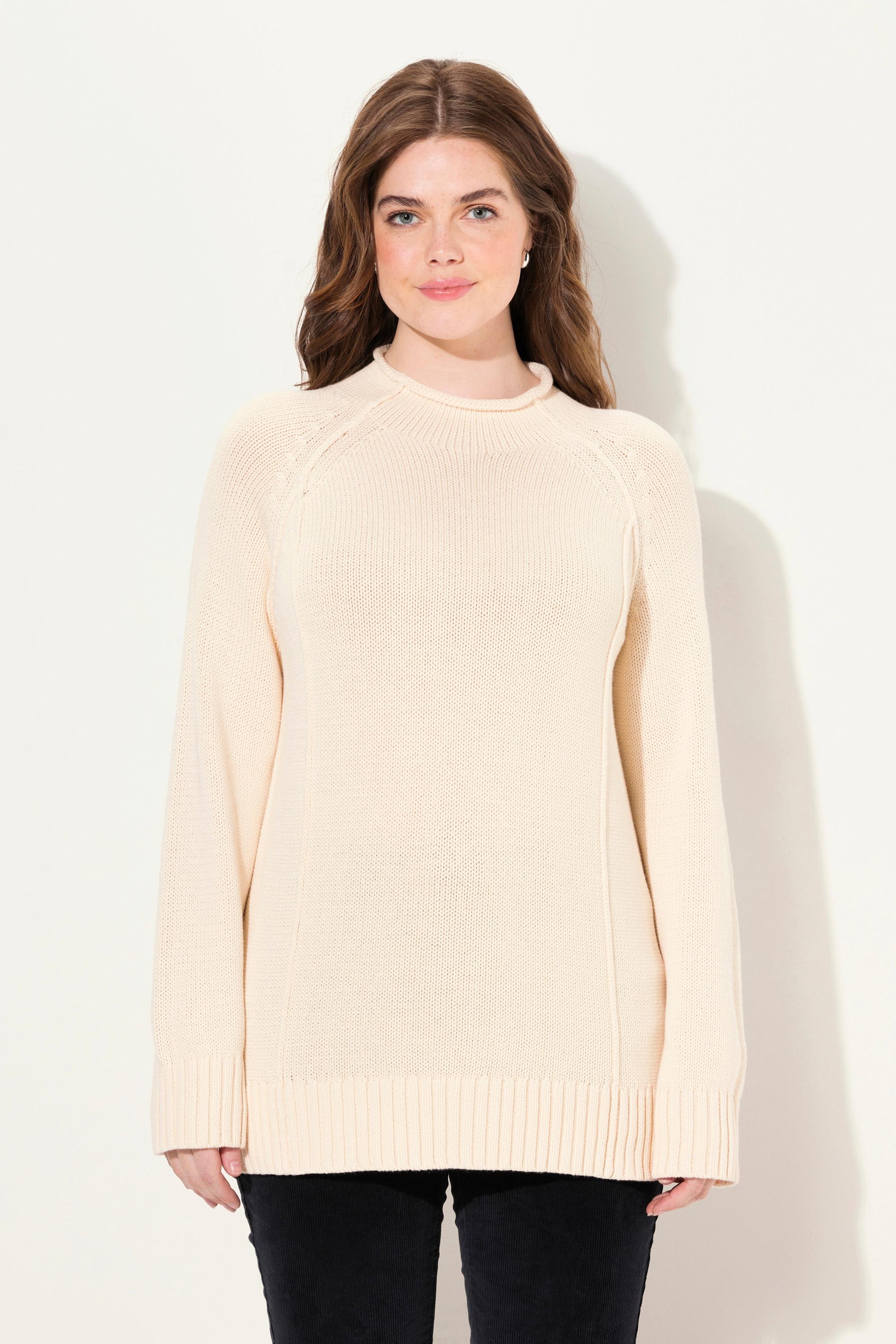 Ulla Popken  Pullover, Ziernähte, Stehkragen, Langarm, Biobaumwolle 