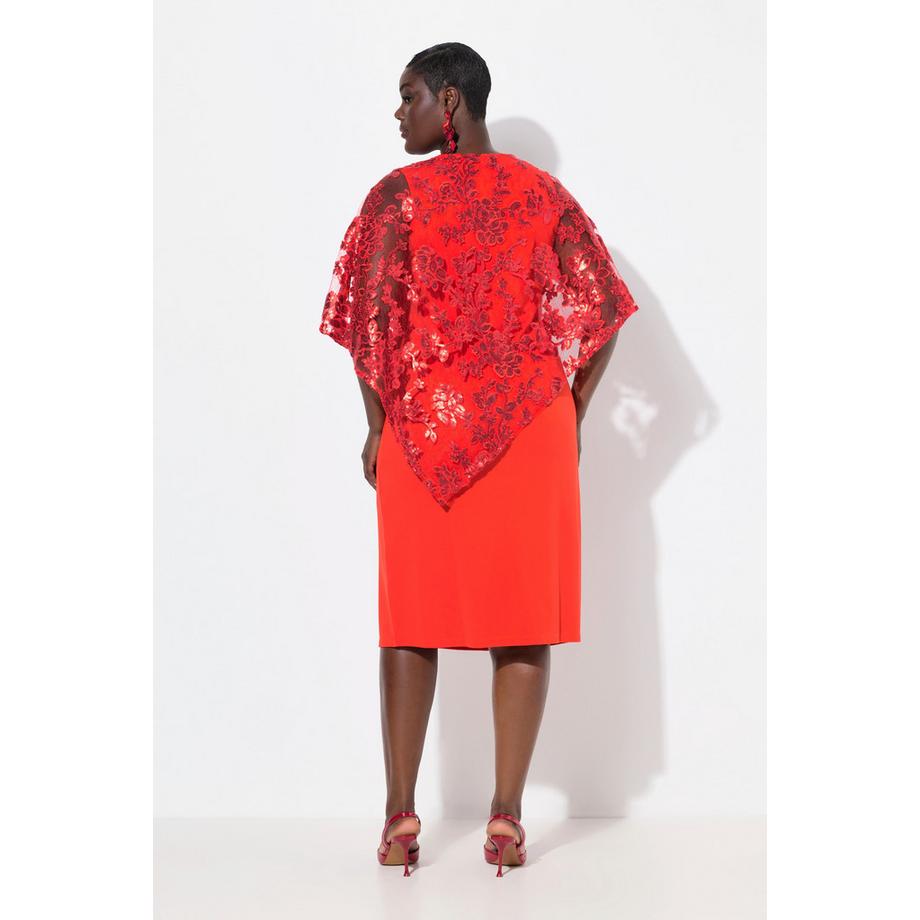 Ulla Popken Kleid Überwurf Pailletten V-Ausschnitt 3/4-Arm  