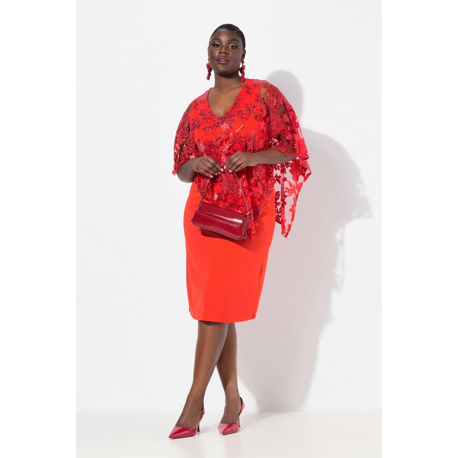 Ulla Popken Kleid Überwurf Pailletten V-Ausschnitt 3/4-Arm  