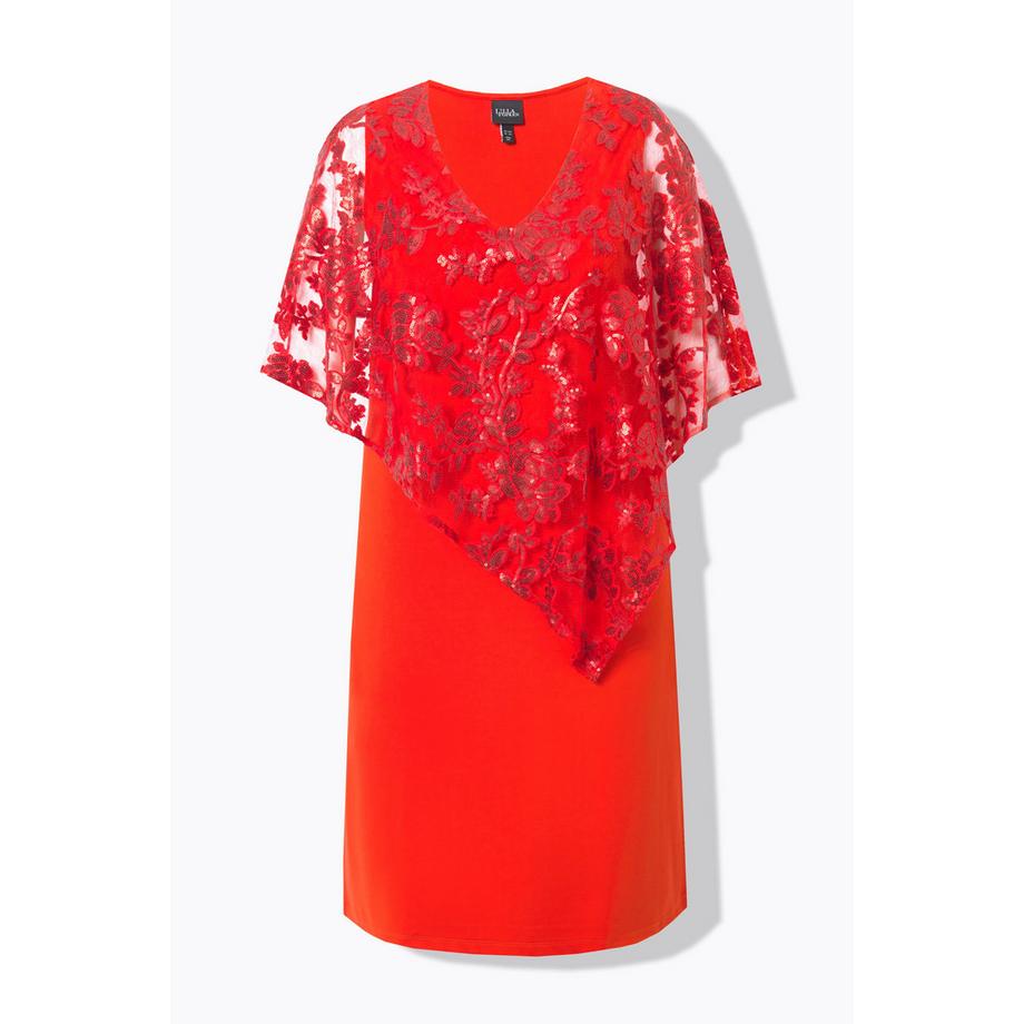 Ulla Popken Kleid Überwurf Pailletten V-Ausschnitt 3/4-Arm  