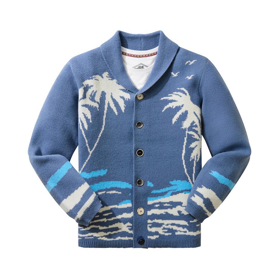 Joe Browns Strickjacke mit Schalkragen und Palmenmotiv  