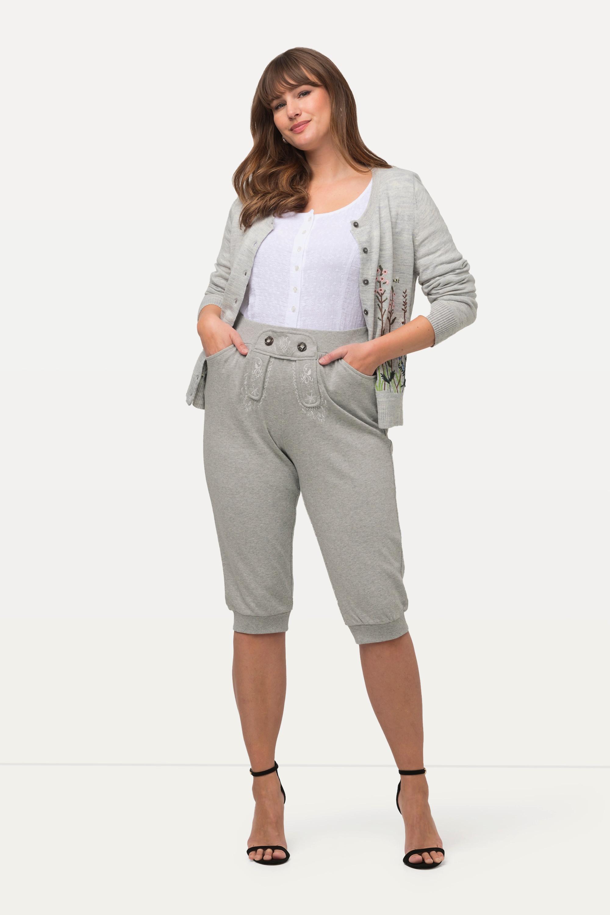 Ulla Popken  Pantalon de jogging, inspiré du costume traditionnel bavarois, broderies, taille élastique, longueur 7/8 