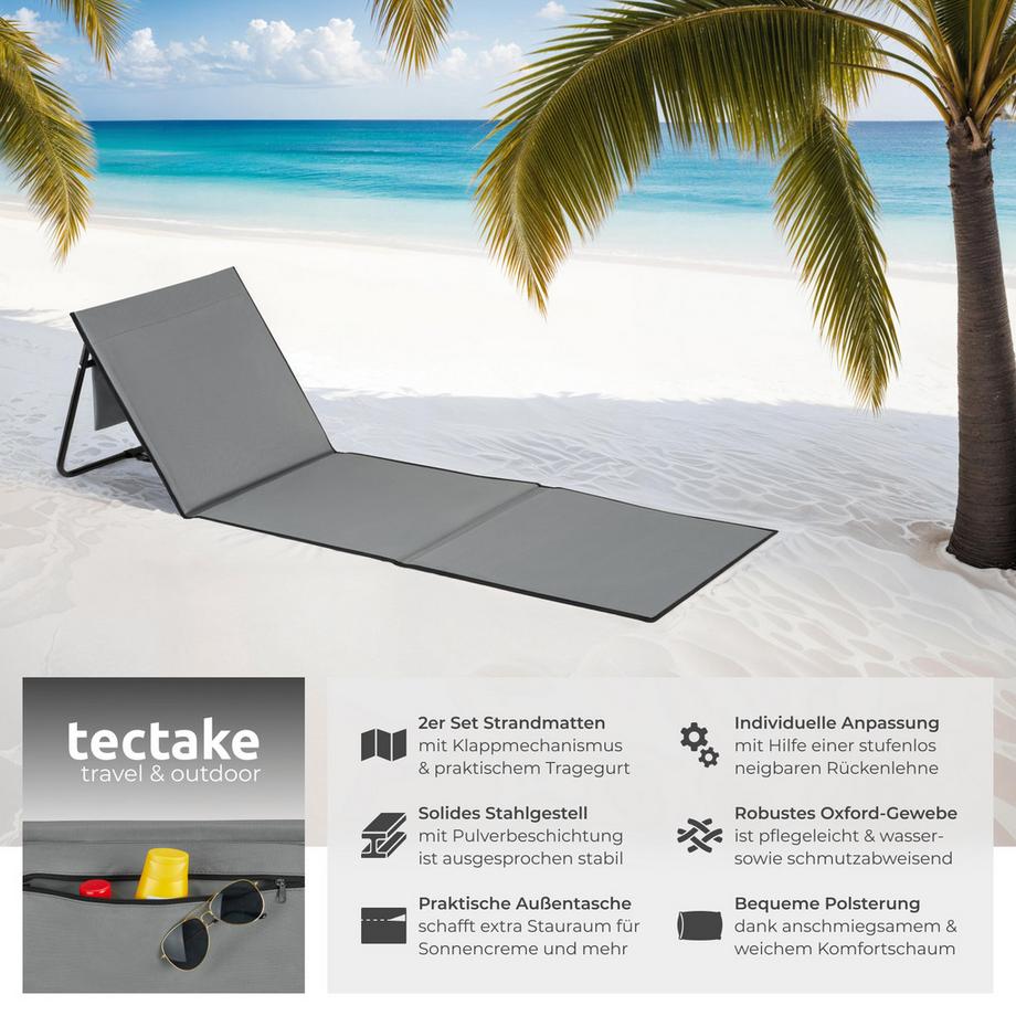Tectake  Set di 2 stuoie da mare Mina Schienale a regolazione continua 