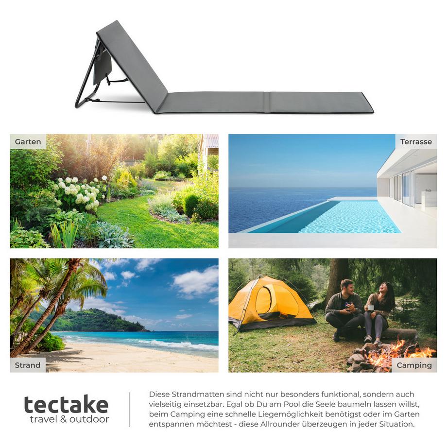 Tectake  Lot de 2 tapis de plage MINA avec dossier réglable en continu et pliable 