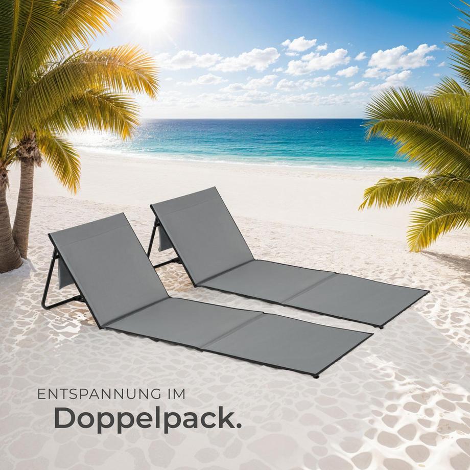Tectake  Lot de 2 tapis de plage MINA avec dossier réglable en continu et pliable 