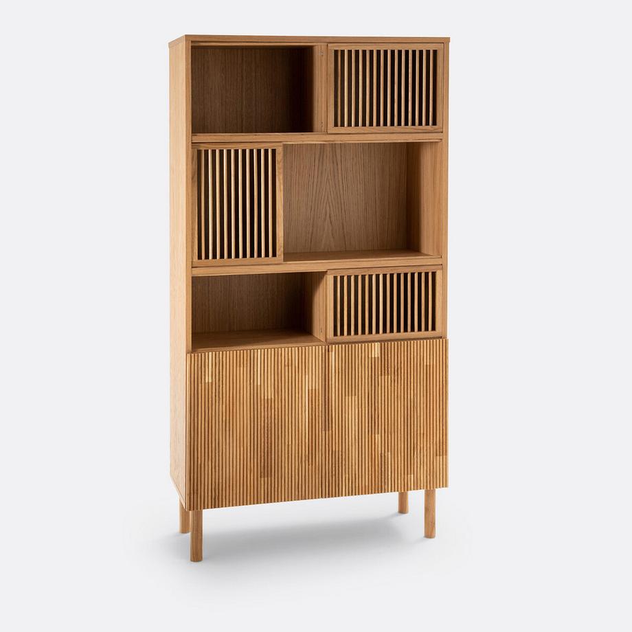Bibliothèque de rangement plaqué chêne