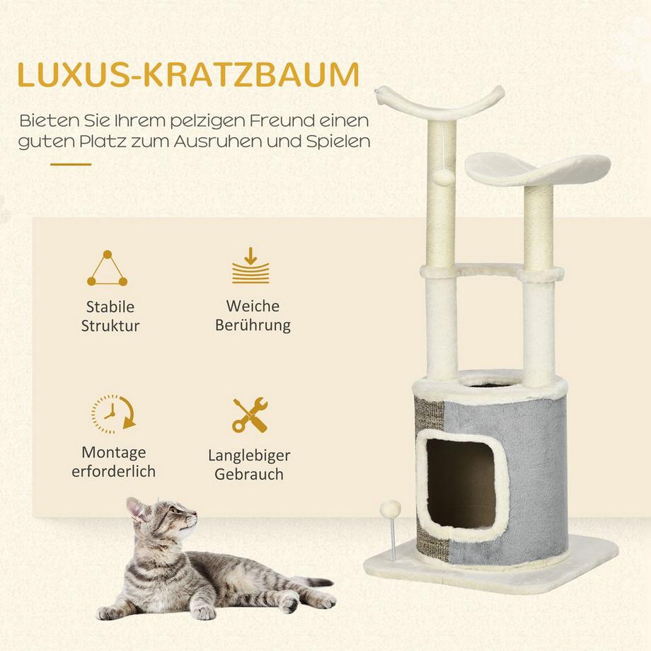 Northio  Kratzbaum, Kletterbaum Mit Katzenhöhle, Katzenbaum Mit Plattform, Katzenkratzbaum, Katzenmöbel Mit Spielball, Aktivitätskratzbäume, Cremeweiß 