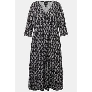 Ulla Popken  Robe jersey, style cache-cœur, silhouette A, col V, manches 3/4 