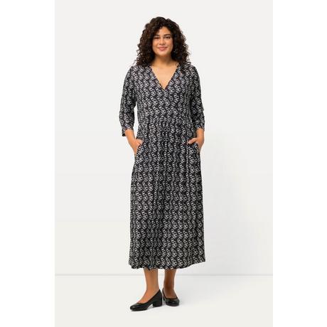 Ulla Popken  Robe jersey, style cache-cœur, silhouette A, col V, manches 3/4 