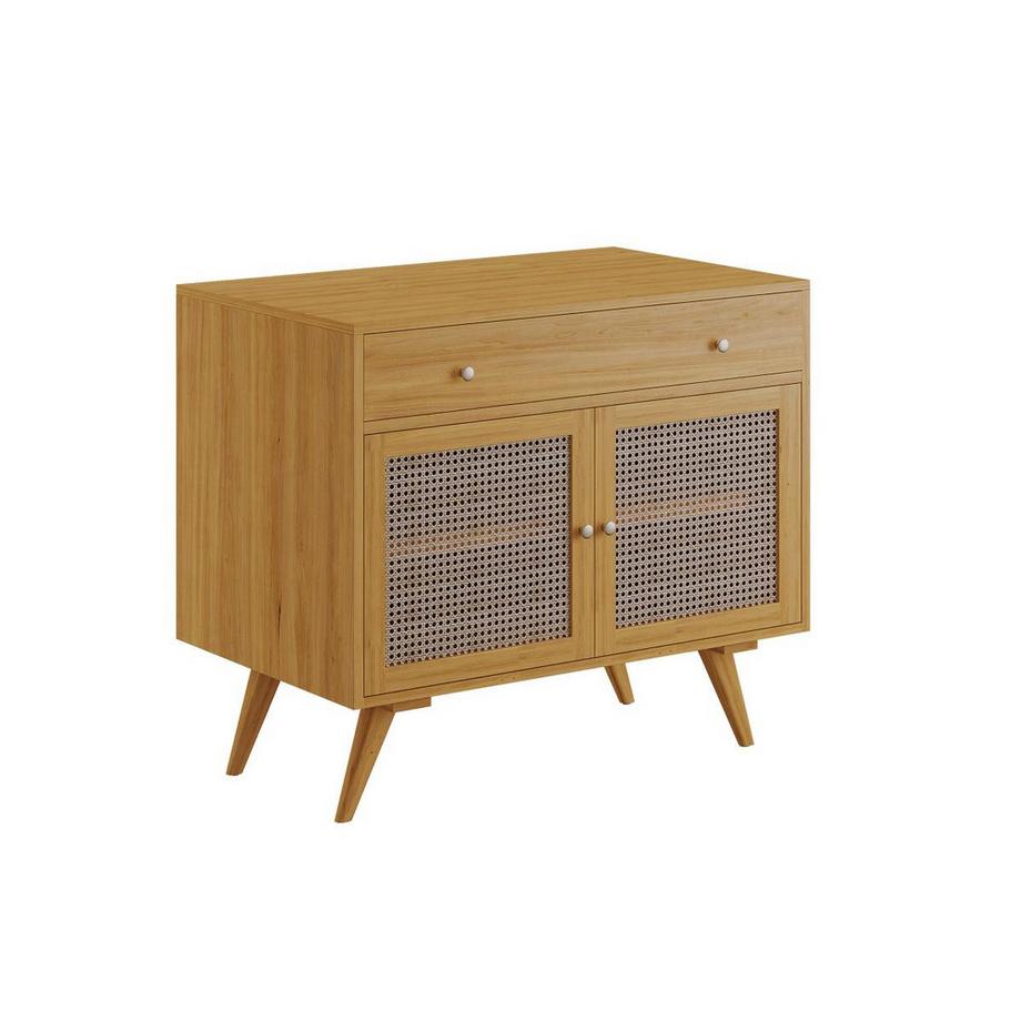 Vente-unique Meuble sous vasque en teck clair et cannage - 90 cm - MANSULAN  