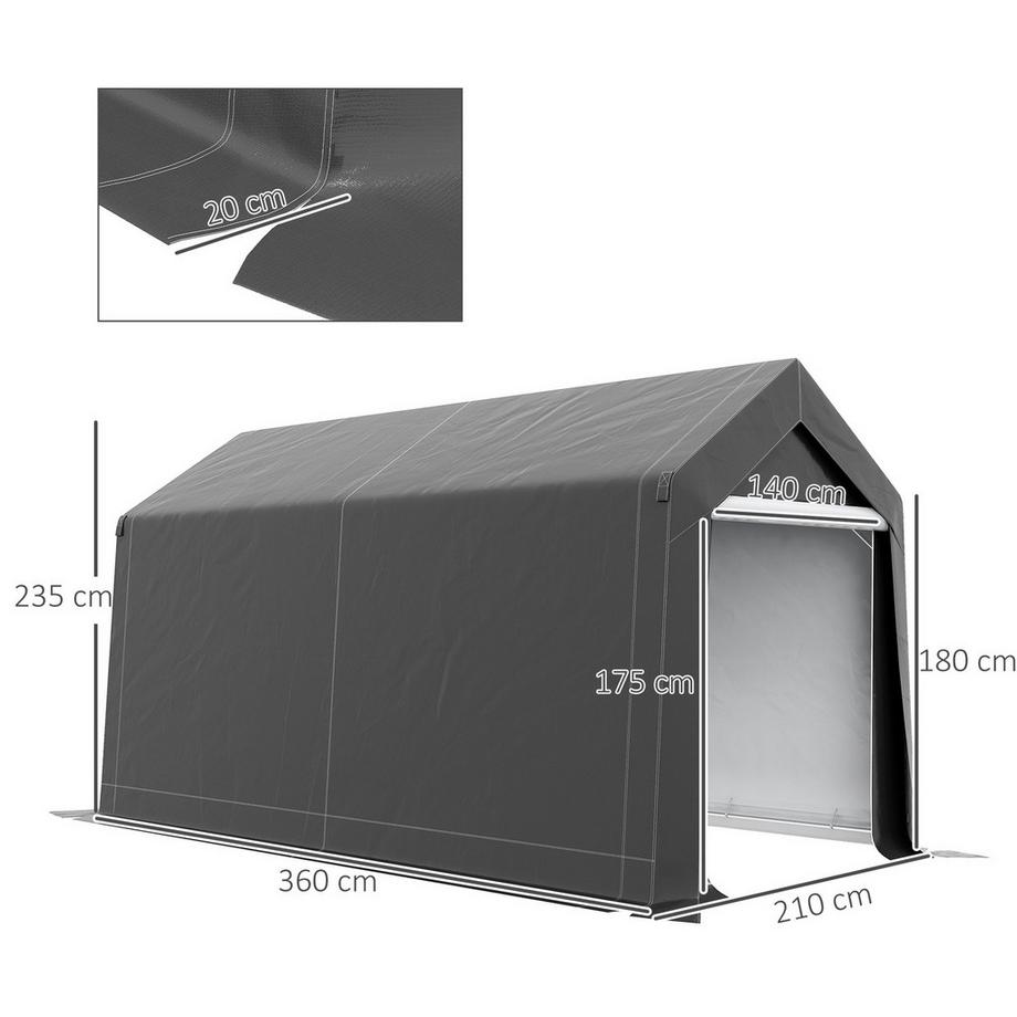 Northio  Tenda garage, tenda magazzino 2,1 x 3,6 x 2,35 m con protezione UV, porta con cerniera, pellicola idrorepellente garage per moto, attrezzi da giardino, grigio scuro 
