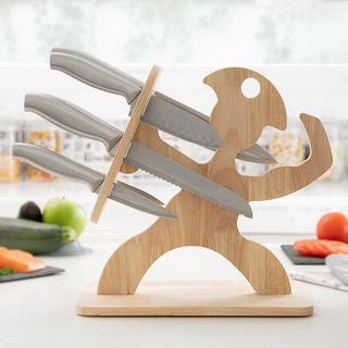 InnovaGoods Ensemble de couteaux Spartan avec support en bois  