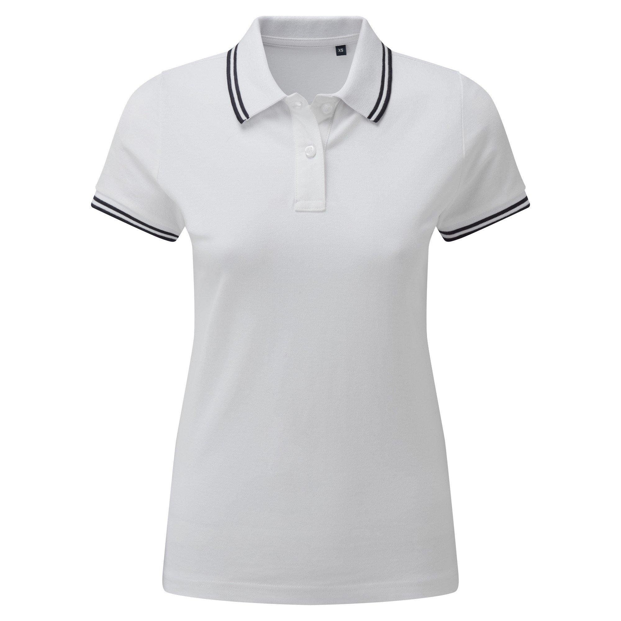 Image of Poloshirt Mit Kontrastfarbenen Streifen Damen Weiss L