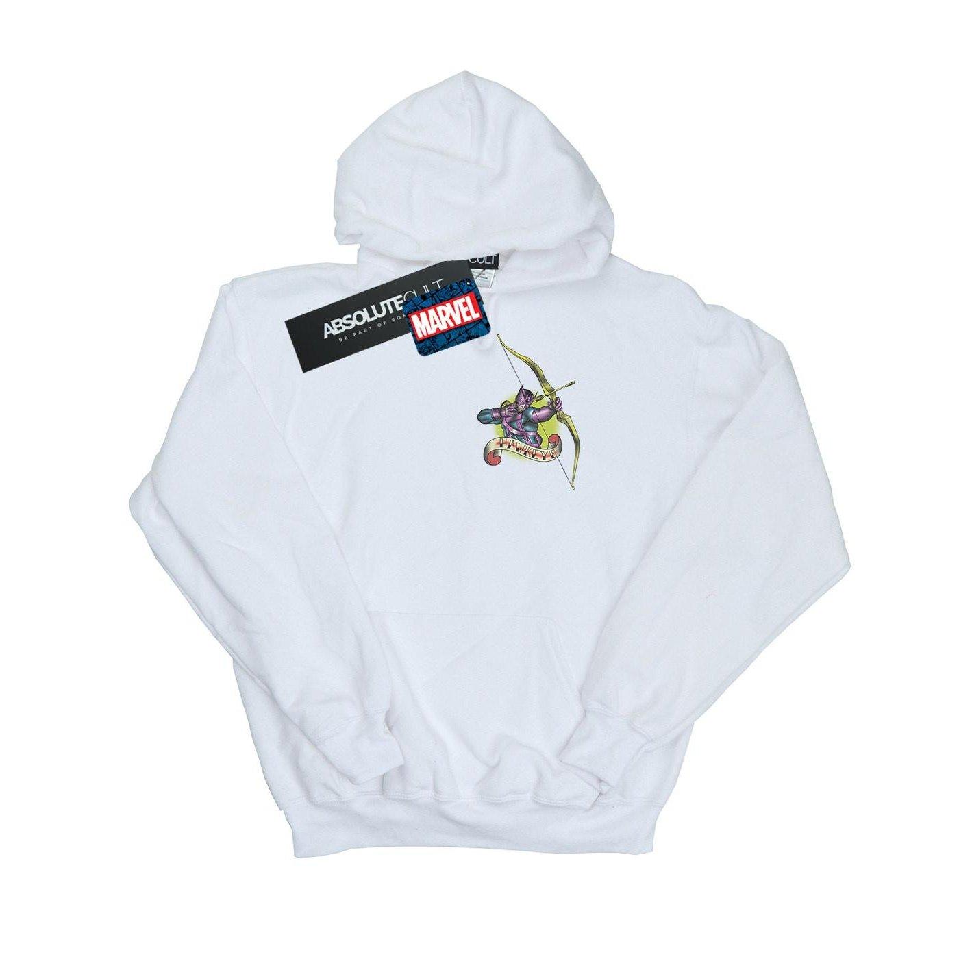 Image of Hawkeye Tattoo Breast Print Kapuzenpullover Unisex Weiss 152-158