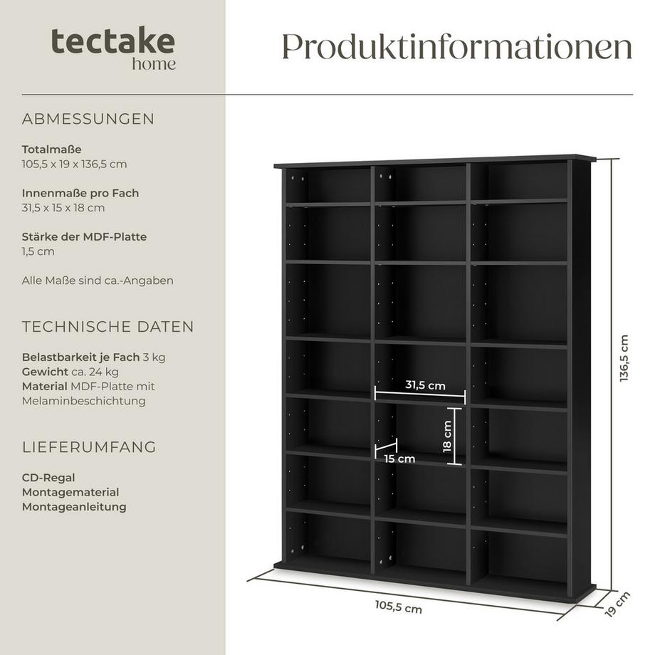 Tectake Scaffale per CD e DVD Stevie effetto legno  