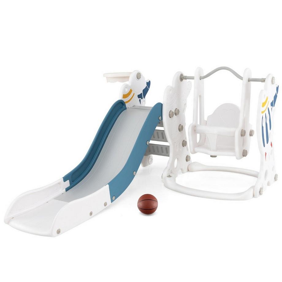 Northix  Balançoire enfant avec toboggan Balançoire & toboggan 4 en 1 & panier de basket & échelle 185 x 150 x 92 cm 