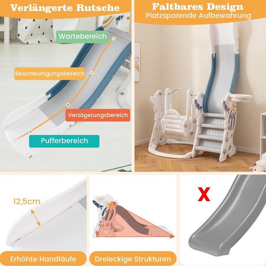 Northix  Balançoire enfant avec toboggan Balançoire & toboggan 4 en 1 & panier de basket & échelle 185 x 150 x 92 cm 