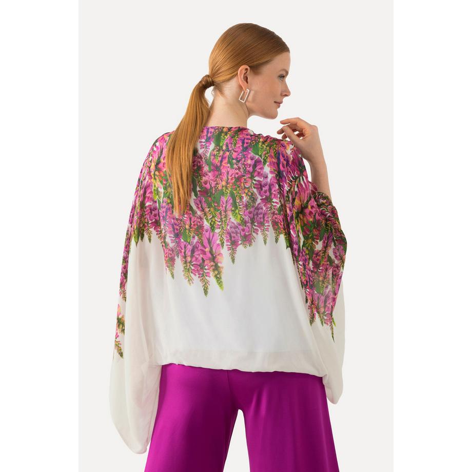 Ulla Popken Blusa doppio strato fiori scollo rotondo mezze maniche  