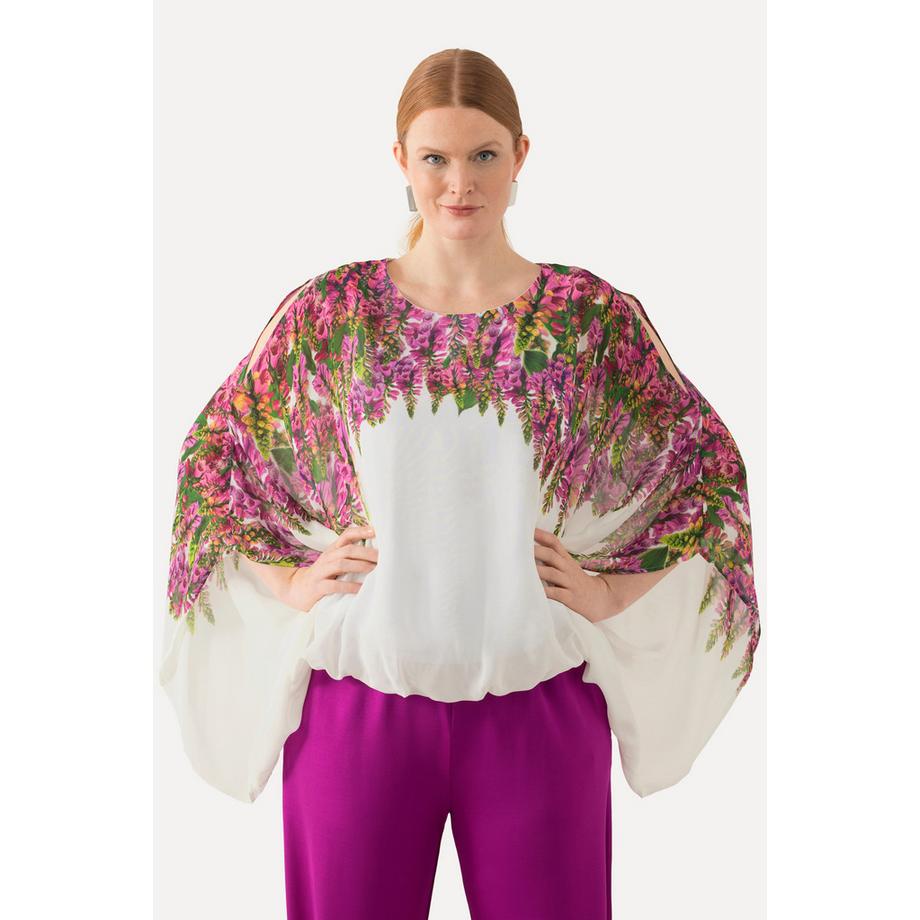 Ulla Popken Blusa doppio strato fiori scollo rotondo mezze maniche  