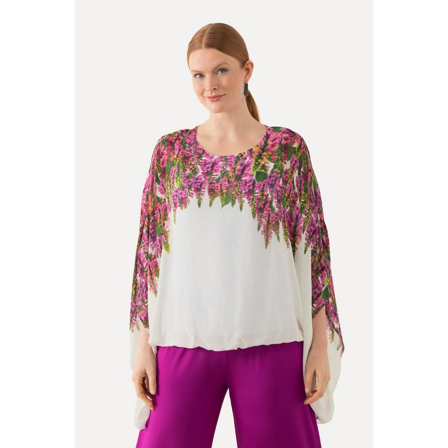 Ulla Popken Blusa doppio strato fiori scollo rotondo mezze maniche  