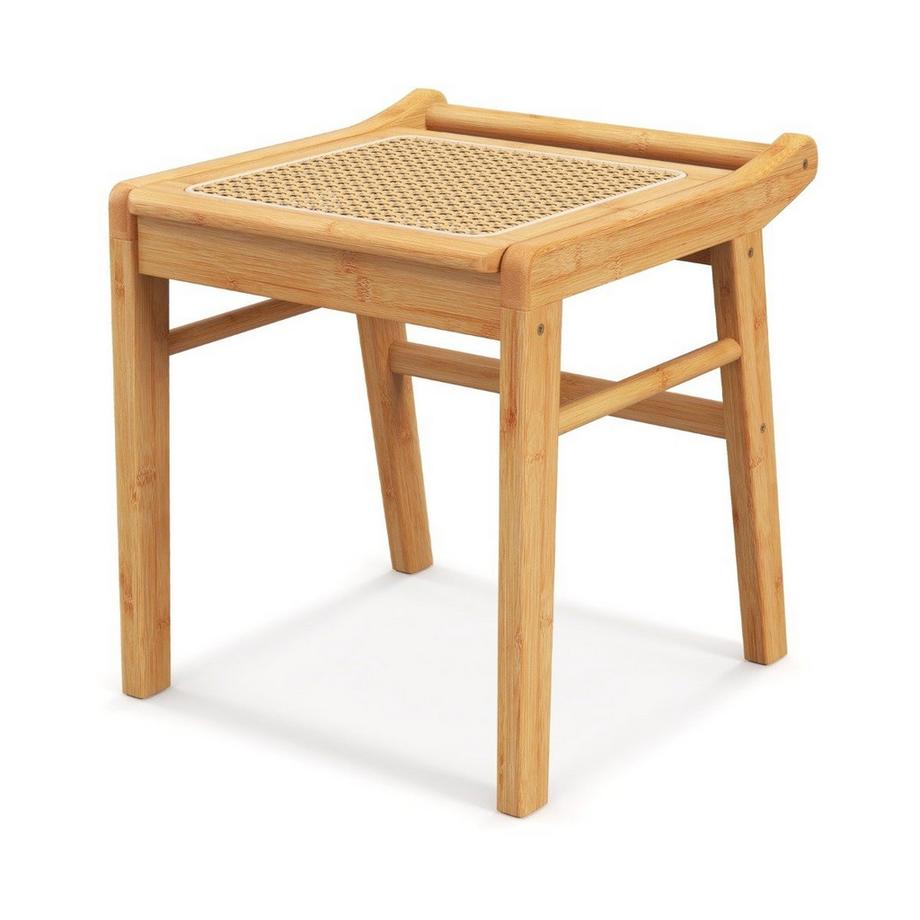 Northio Tabouret cosmétique en bambou avec surface en rotin et coussinets antidérapants, tabouret stable avec barre de renfort  