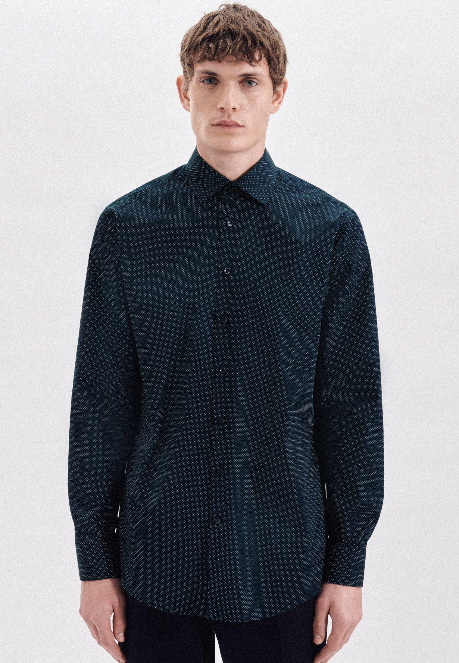 Image of Business Hemd Regular Fit Langarm Punkte Herren Dunkelblau 40