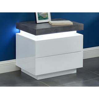 Vente-unique Comodino 2 cassetti Con LED MDF Laccato Bianco e Calcestruzzo - Lotto di 2 - HALO II  