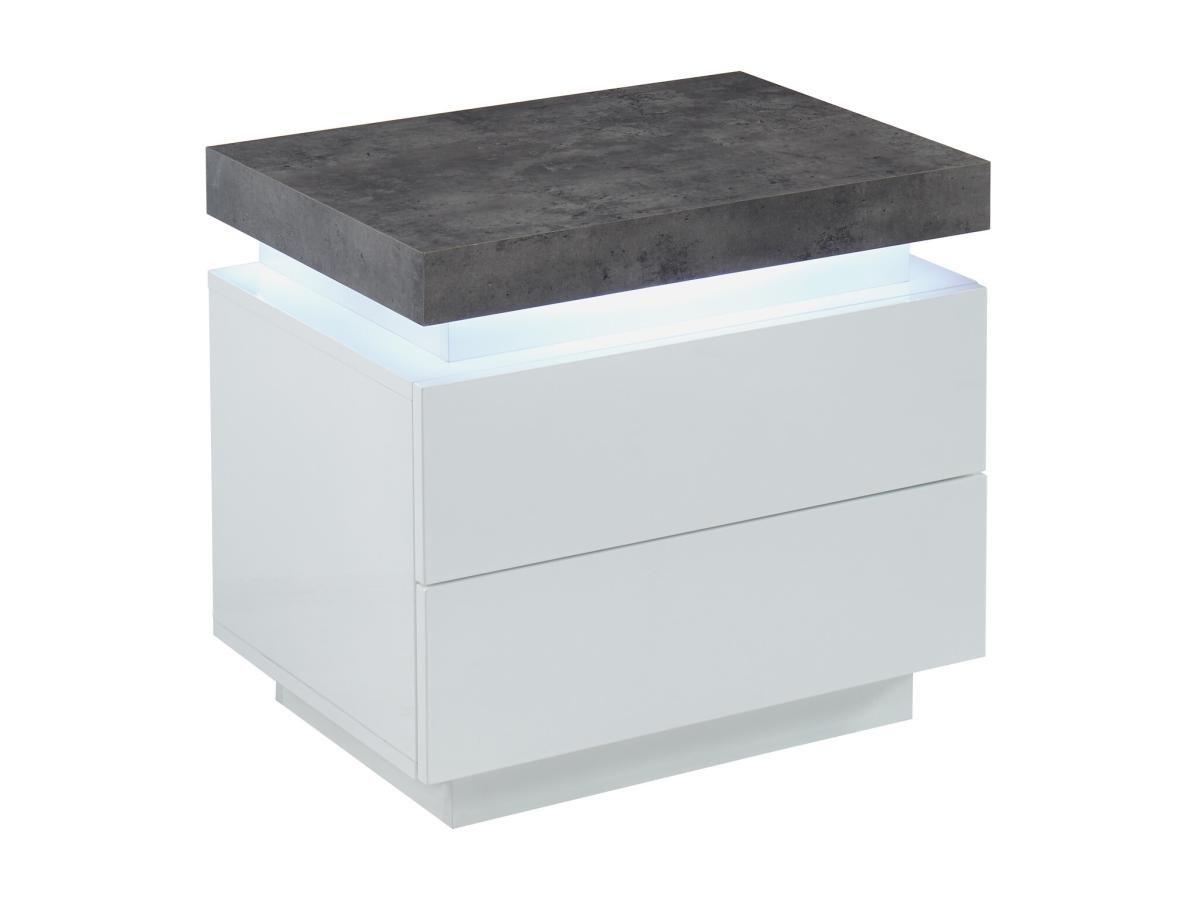 Vente-unique Comodino 2 cassetti Con LED MDF Laccato Bianco e Calcestruzzo - Lotto di 2 - HALO II  