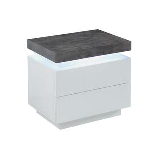 Vente-unique Comodino 2 cassetti Con LED MDF Laccato Bianco e Calcestruzzo - Lotto di 2 - HALO II  