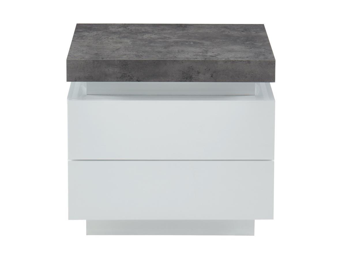 Vente-unique Comodino 2 cassetti Con LED MDF Laccato Bianco e Calcestruzzo - Lotto di 2 - HALO II  