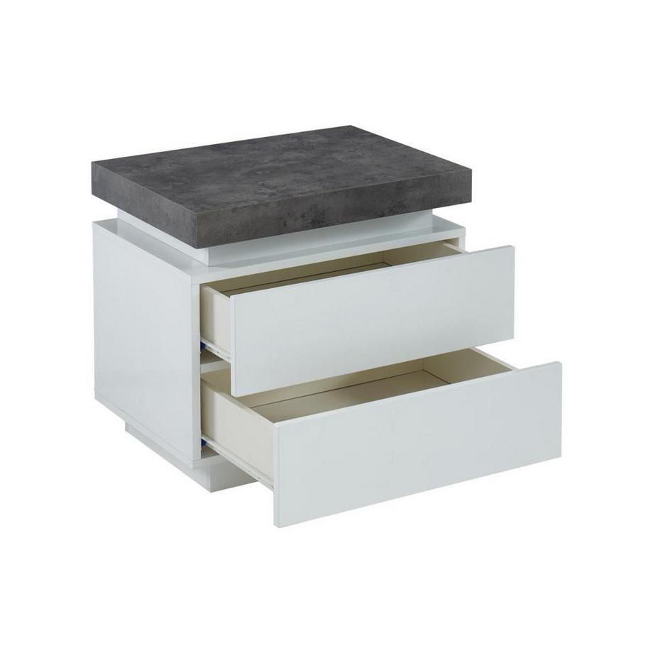 Vente-unique Comodino 2 cassetti Con LED MDF Laccato Bianco e Calcestruzzo - Lotto di 2 - HALO II  