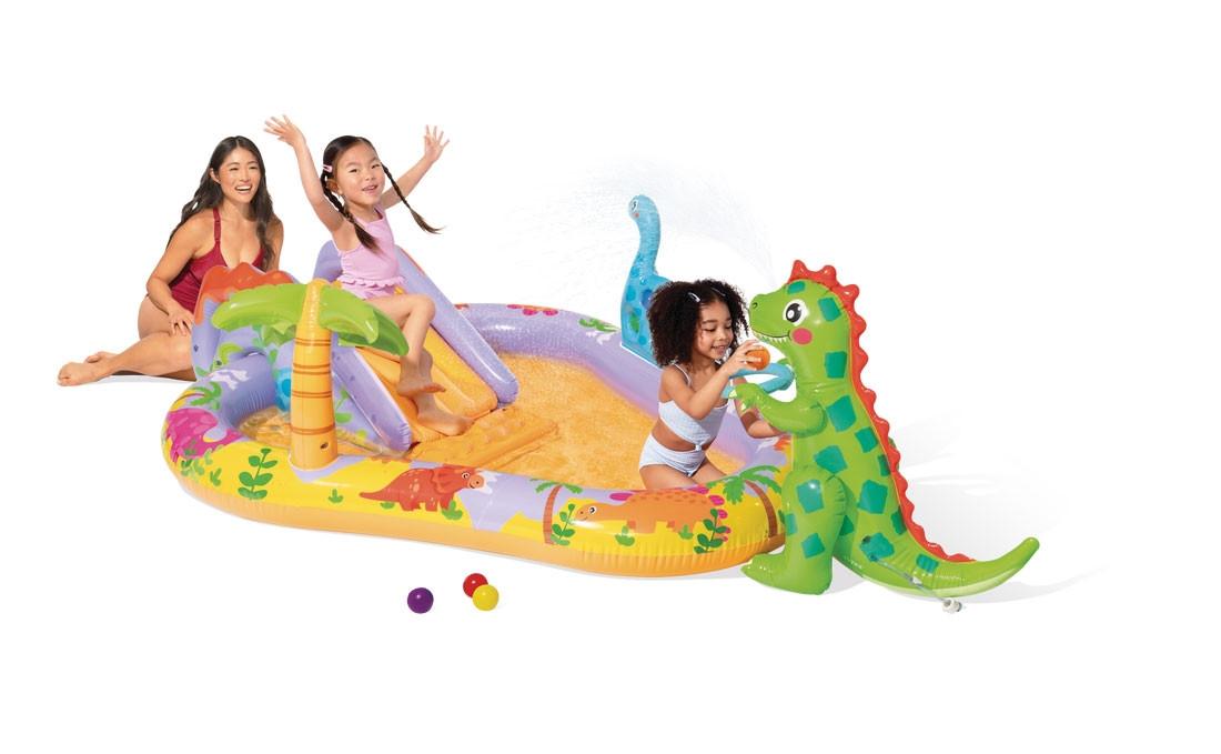 Intex  Piscine gonflable pour enfants, aire de jeux aquatique, 201x157x69 cm, fontaine toboggan dinosaure INTEX 56139 