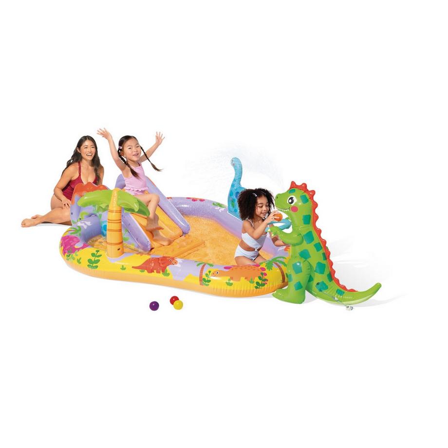 Intex  Piscine gonflable pour enfants, aire de jeux aquatique, 201x157x69 cm, fontaine toboggan dinosaure INTEX 56139 