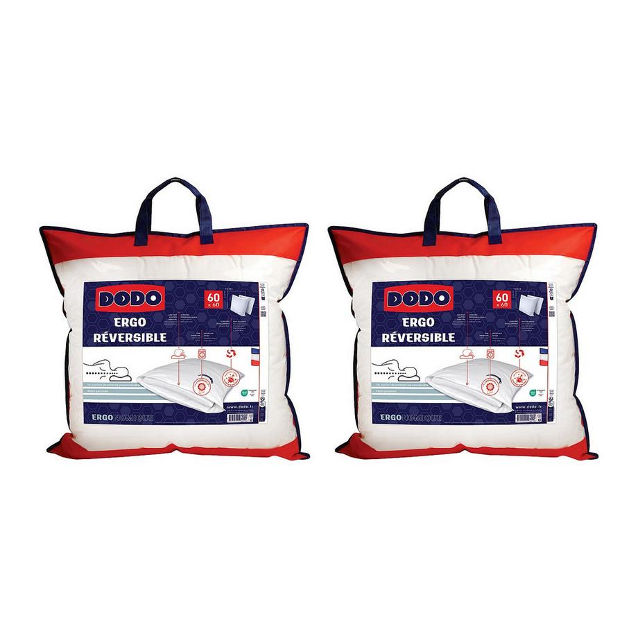 DODO Ergo Cuscino Reversibile Anti-Acaro Memory Foam Set da 2 60 x 60 cm  