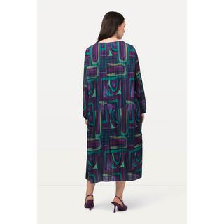 Ulla Popken  Robe plissée longueur midi, col tunisien et manches longues, silhouette en A 